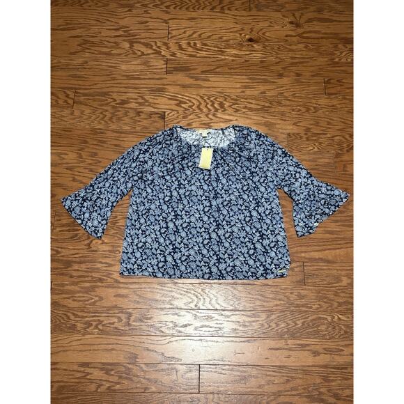 Michael Kors Women's Blue Paisley Flounce Sleeve Top Blouse, Size Large - Picture 1 of 7